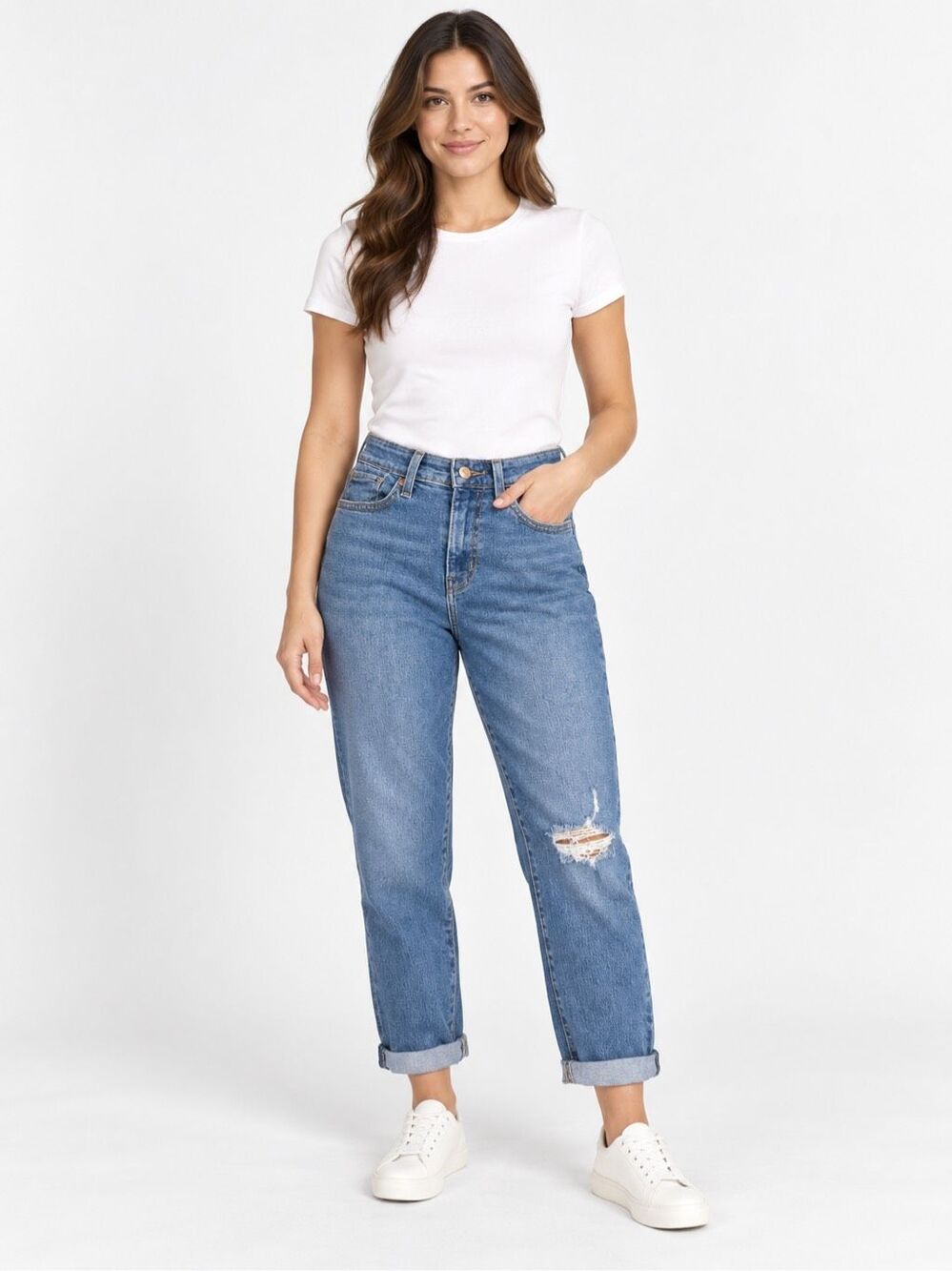 Signature by Levi Strauss Boyfriend Jeans Womens 6/28 Distressed Cuffed Stretch